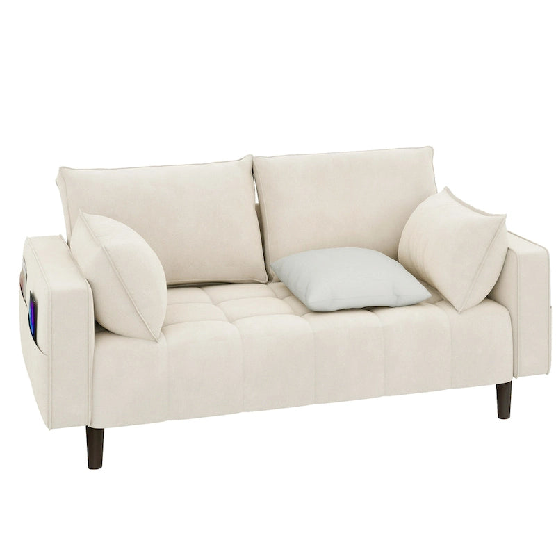 Causeuse capitonnée en velours Moasis 56 avec siège capitonné et poche de rangement latérale