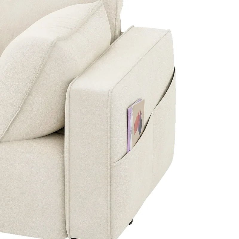 Causeuse capitonnée en velours Moasis 56 avec siège capitonné et poche de rangement latérale