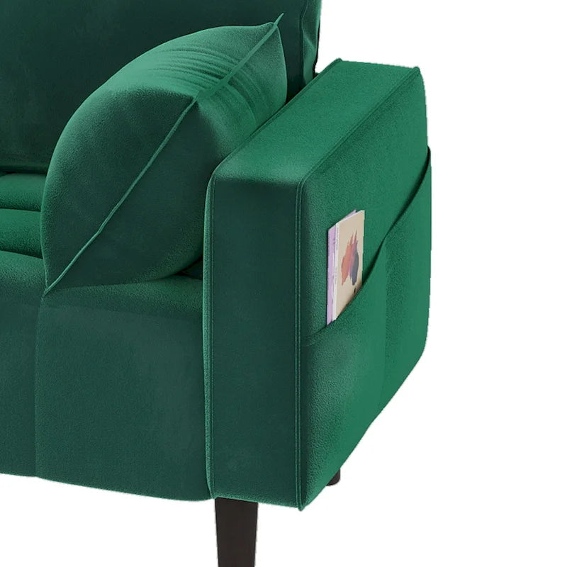 Causeuse capitonnée en velours Moasis 56 avec siège capitonné et poche de rangement latérale